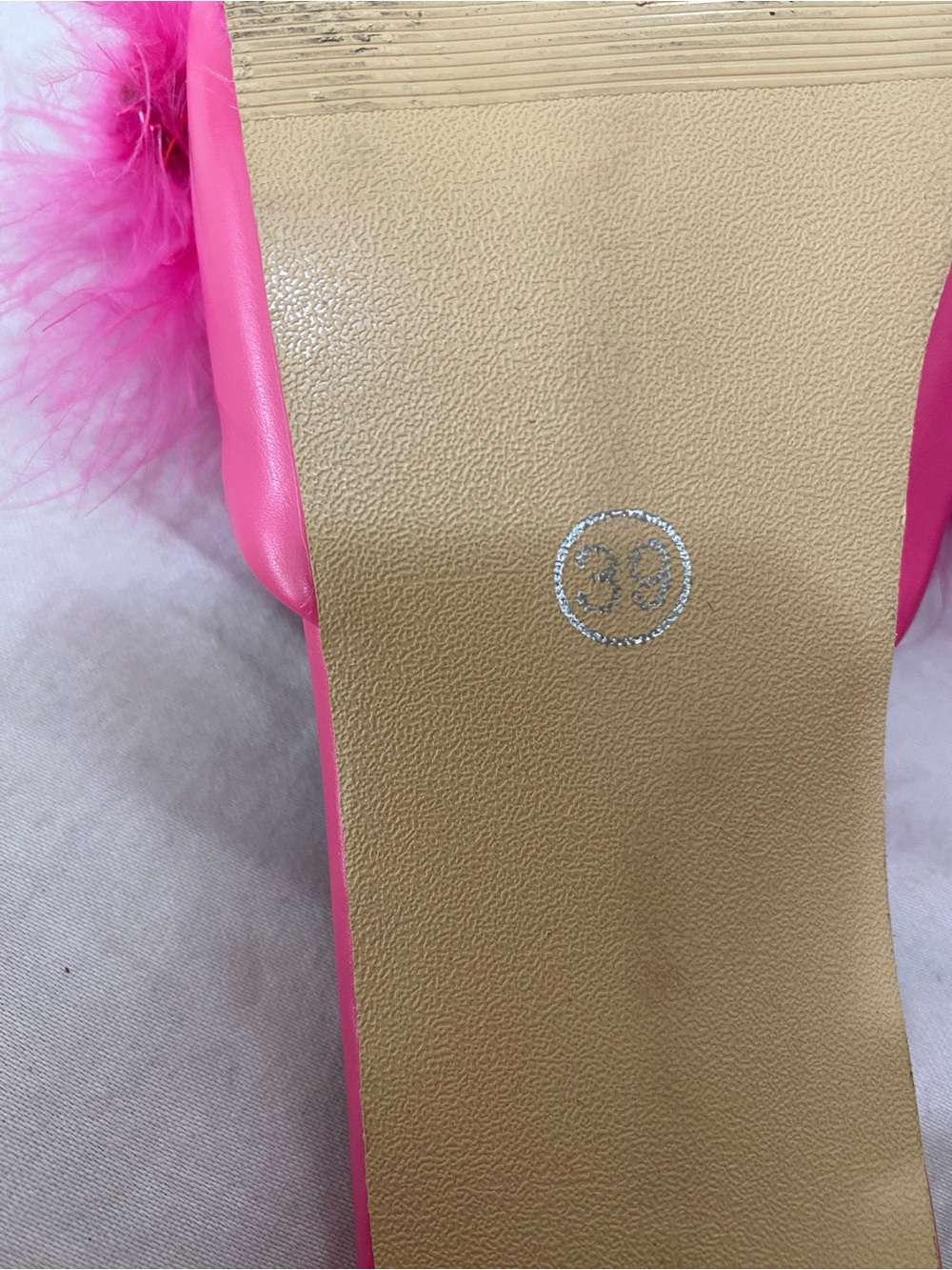 Women's Hot Pink Feather Slide Mules - Picture 3 of 4
